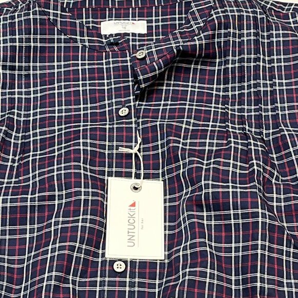 Untuckit Tara Top Womens 16 Mock Collar Button‎ Down Shirt Blue Plaid Preppy - Picture 3 of 9